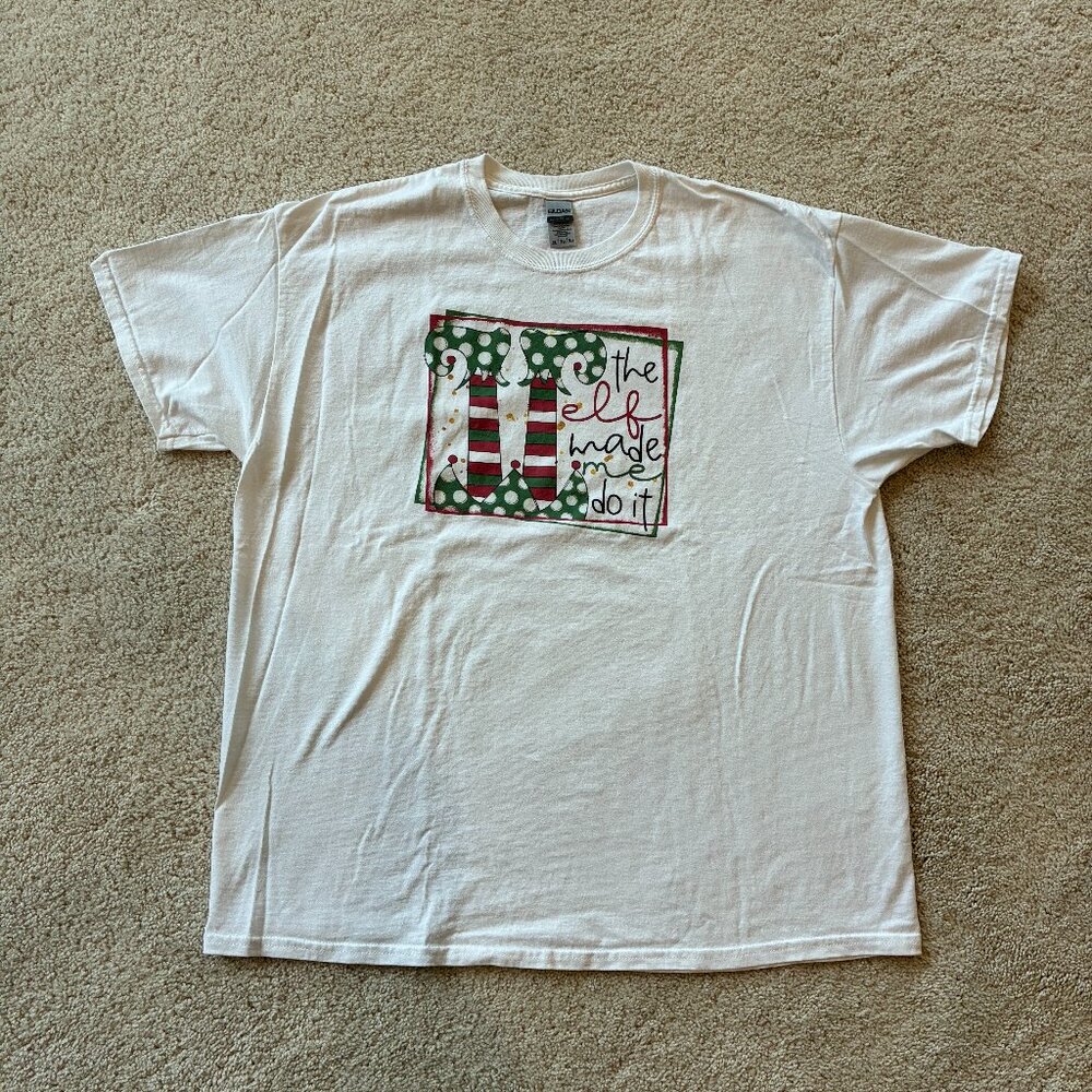 Gildan "The Elf Made Me Do It" Holiday Christmas Short-Sleeve Top T-Shirt